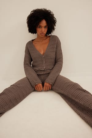 Brown Knitted Wide Leg Trousers