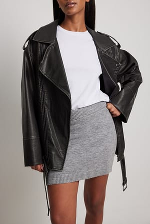 Grey Melange Jupe courte en maille à taille basse