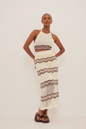 Beige/Cream Knitted Midi Skirt