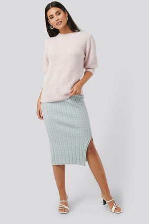 Light Blue NA-KD Trend Knitted Pencil Skirt