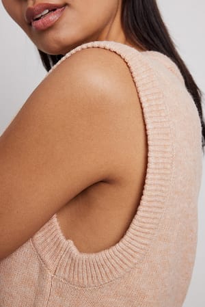 Beige Melange Gilet en tricot à col rond