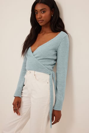 Dusty Blue Gilet cache-cœur en maille