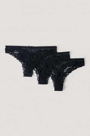 Black Lot de 3 tangas en dentelle