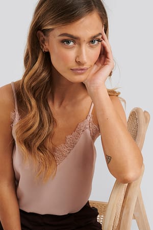 Powder Pink NA-KD Party Lace Detail Singlet