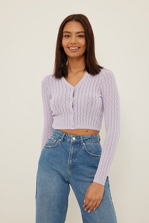 Light Lilac Cardigan en tricot à lanière