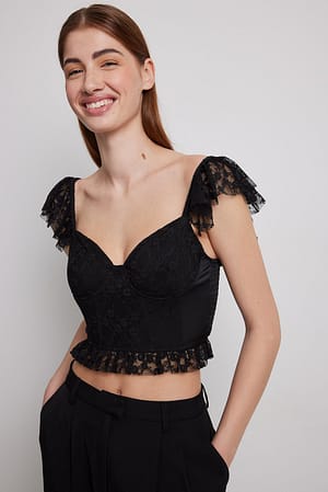 Black Haut style corset avec manches en dentelle