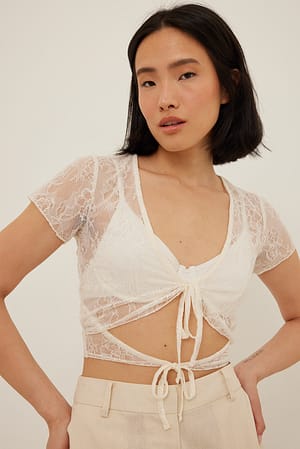 Offwhite Haut à détails dentelle