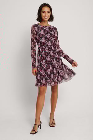 Rose Print NA-KD Party Robe En Maille Superposée