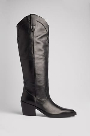 Black Bottes western hauteur genou en cuir