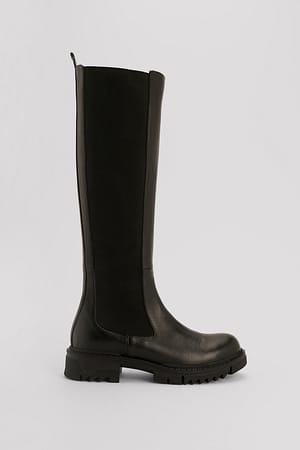 Black Bottes en cuir à tige profilée