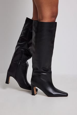 Black Bottes en cuir à tige large