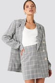 Light Blue Light Checkered Double Breasted Blazer