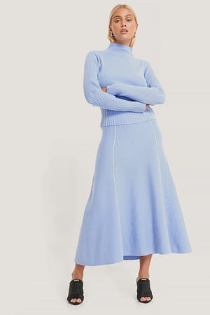 Light Blue Jupe En Tricot Léger À Coutures Apparentes