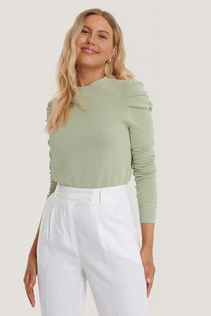 Pastel Green NA-KD Trend Pull À Manches Bouffantes En Tricot Léger