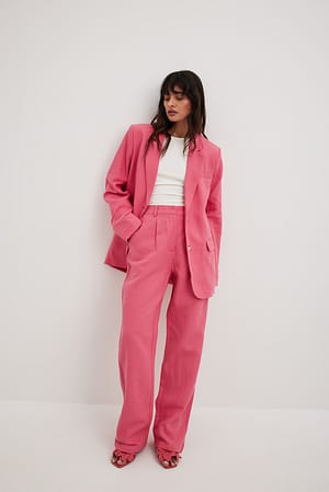 Pink Pantalon de costume taille haute en lin mélangé
