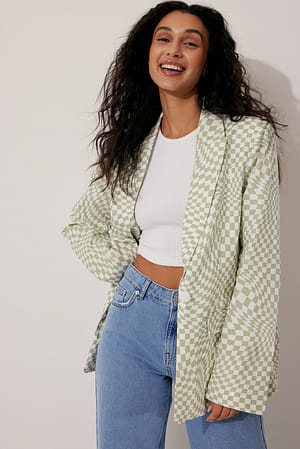 Checked Green Blazer en lin mélangé