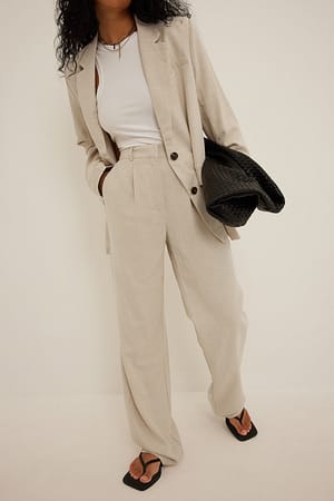 Beige Blazer oversize en lin mélangé