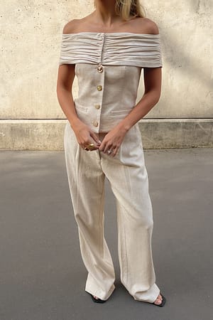 Beige Pantalon de costume en lin mélangé