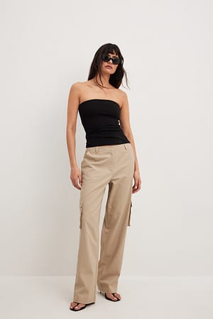 Beige Pantalon cargo en lin