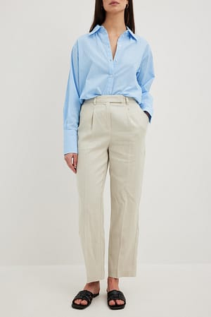 Beige Pantalon court en lin