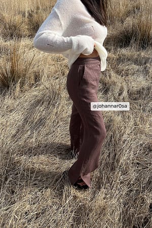 Brown Pantalon en lin fendu sur le côté