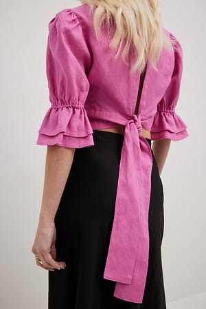 Pink Haut noué dans le dos fait en lin