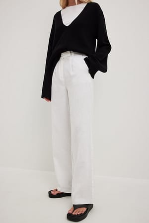 White Pantalon large en lin
