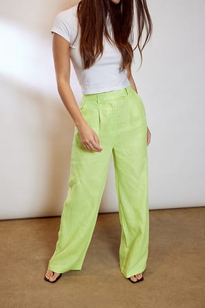 Green Pantalon large en lin