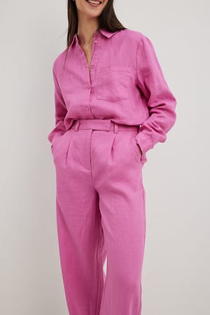 Pink Pantalon large en lin
