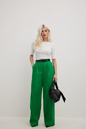 Dark Green Pantalon large en lin