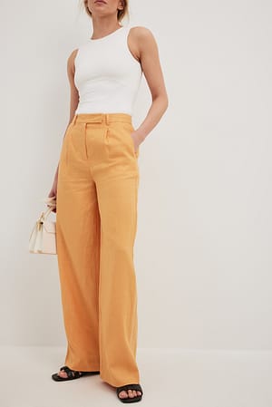 Orange Pantalon large en lin