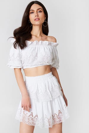 White Handpicked x NA-KD Embroidery Set Skirt