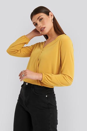 Mustard NA-KD Long Sleeve Overlap Blouse