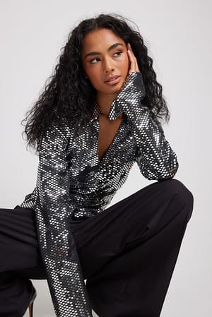 Silver Chemise avec sequins à manches longues