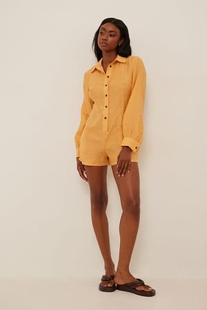 Apricot Long Sleeved Linen-blend Playsuit