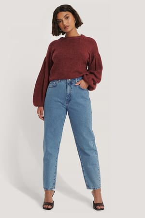 Mid Blue NA-KD Jean mom coupe ample