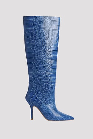 Cobalt Blue Bottes à talon aiguille et tige ample