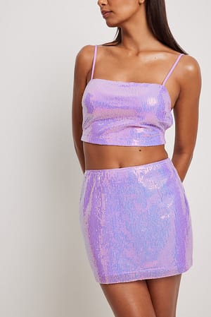 Light Purple Jupe courte taille basse avec sequins