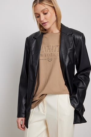 Beige T-shirt oversize à imprimé Manhattan