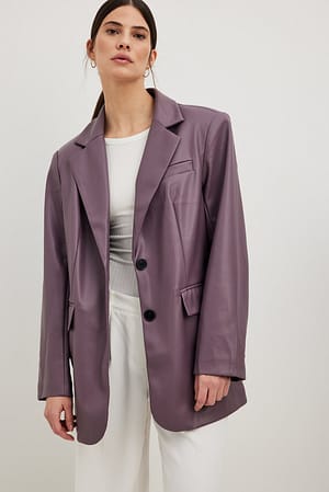 Purple Blazer surdimensionné en faux cuir