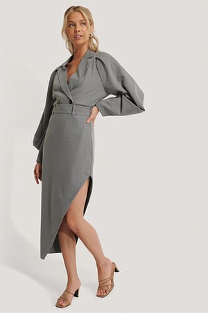 Grey NA-KD Classic Maxi Tailored Asymmetric Skirt