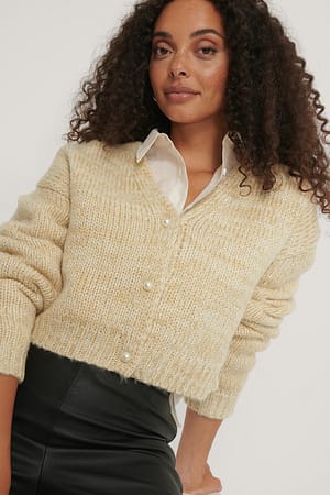 Beige NA-KD Cardigan À Perles En Maille Mélangée