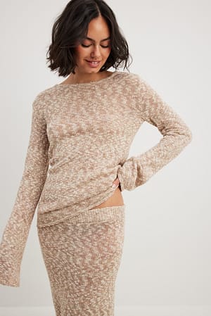 Beige Pull en tricot mélangé