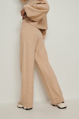 Beige Melange Pantalon large tricoté mélangé