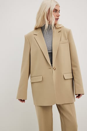 Beige Blazer oversize en tissu mélangé