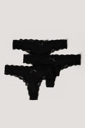 Black Lot de 3 tangas en dentelle
