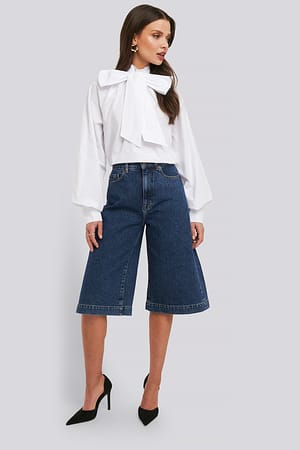 Mid Blue Wash NA-KD Trend Jupe-culotte en jean taille mi-haute