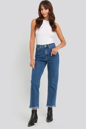 Mid Blue NA-KD Mid Rise Straight Jeans