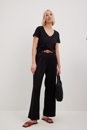 Black Pantalon de tailleur droit à taille mi-haute