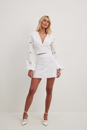White Jupe courte en broderie anglaise